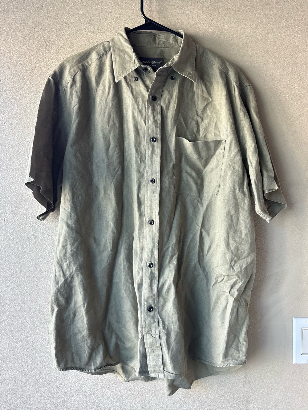 Eddie Bauer 100% Linen Short Sleeve Button Down Shirt Camp Mens Casual